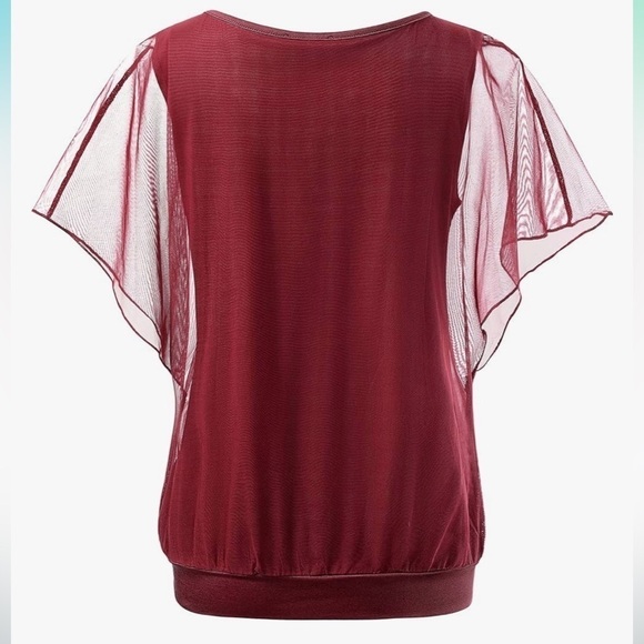 NWT Flouncing Flared Short Sleeve Tunics Mesh Blouse Tops  red Large - Picture 1 of 6